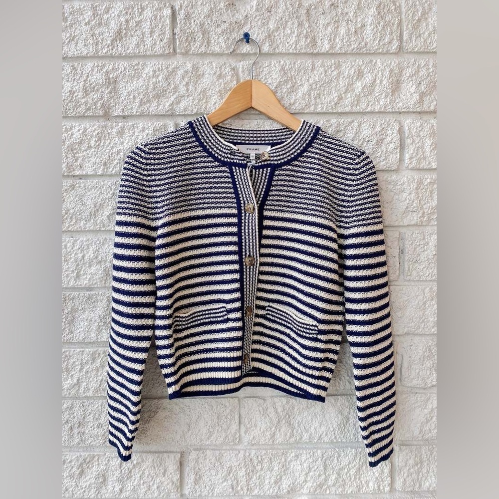 NWT $448 Frame Compact Stripe Cardigan - Picture 5 of 7